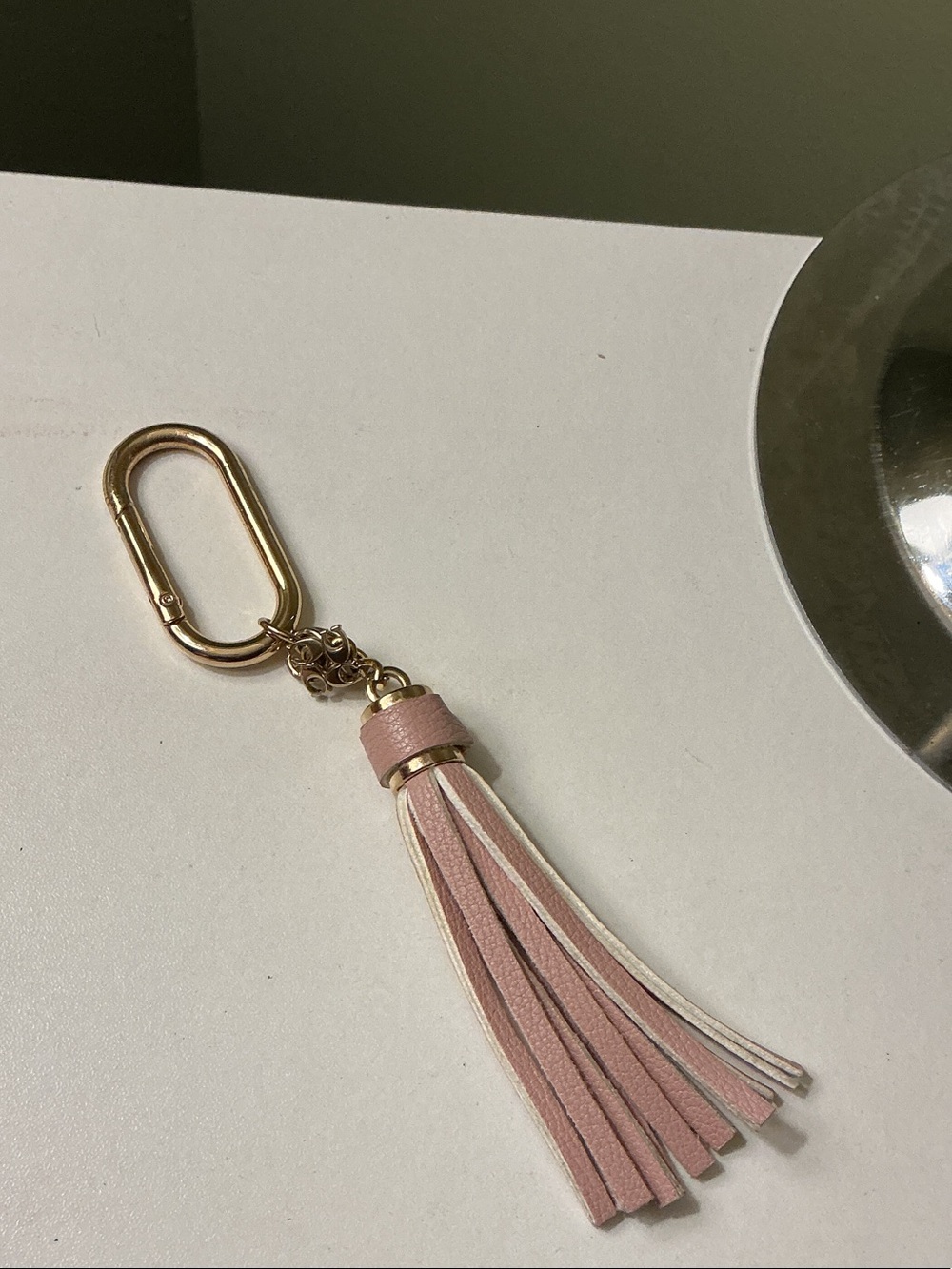 Handmade Pink Tassel Keychain Bag Charm with Coach Charm & Gold Hardware